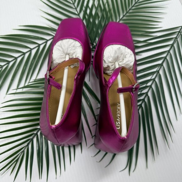 Lisa Vicky Shoes Womens Size 9 Platform Mary Jane Heels NOTICE-V Raspberry Metal - Picture 10 of 12